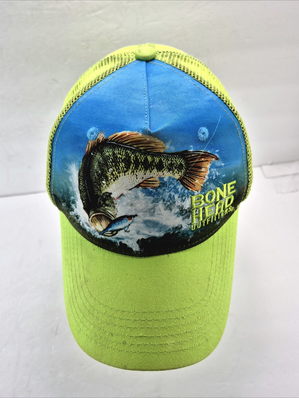 Bone Head Outfitters Bass Splash Trucker Hat Neon Green Mesh Snapback OSFM